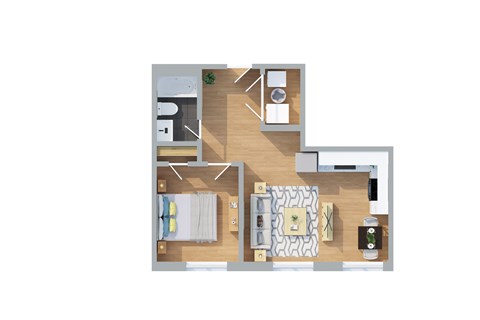 Floor plan for 1 bed, 1 bath, 615 sqft